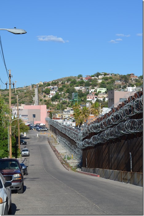 Nogales AZ looking east along border wall.